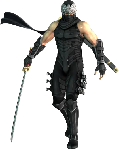 Stealthy Ninja Figure in Black Suit with Swords