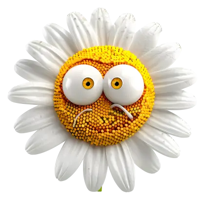 Funny Cartoon Daisy with Emotional Face