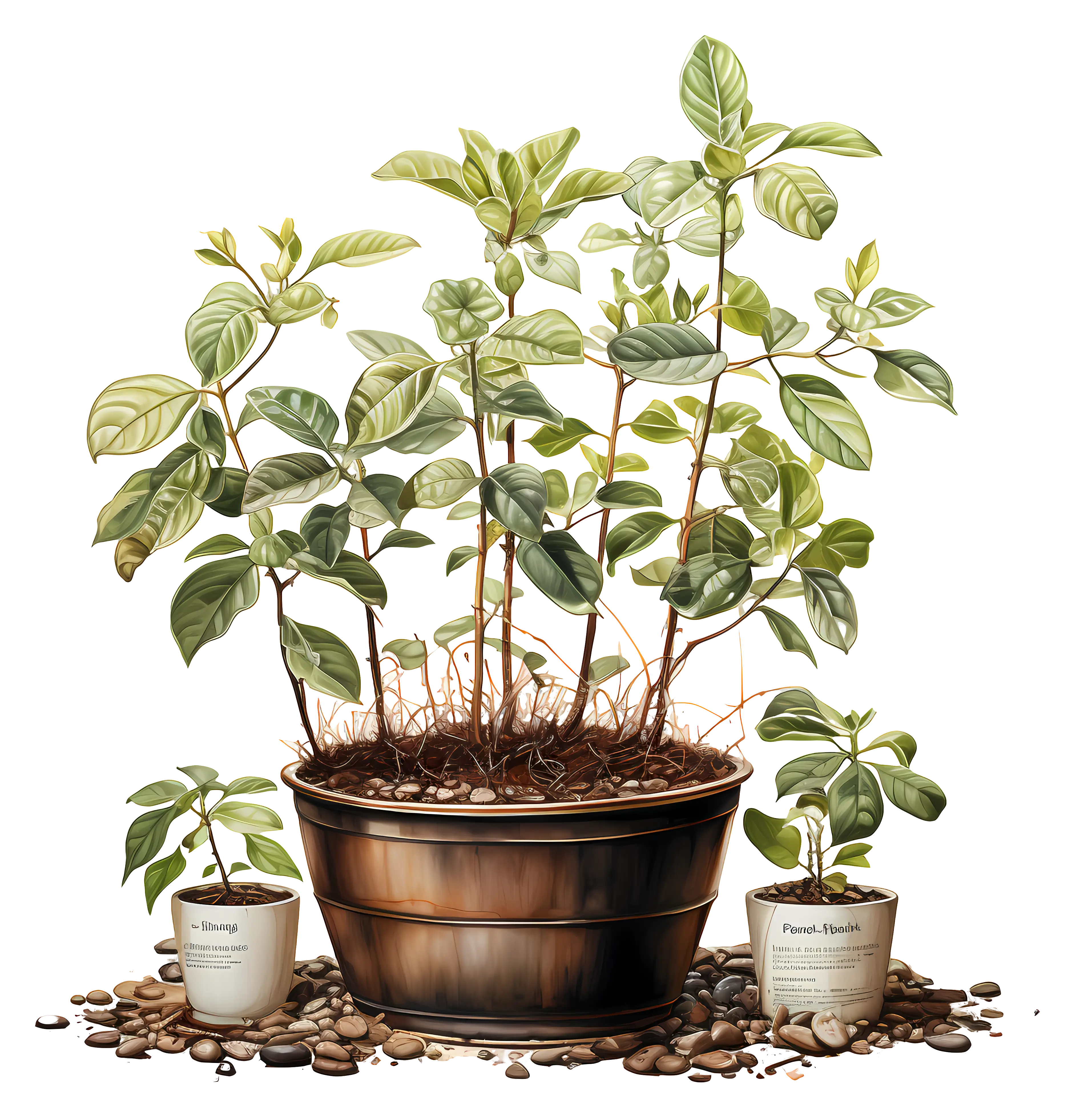 Potted Greenery with Artistic Stone Display