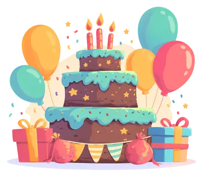 Birthday Celebration with Cake and Balloons