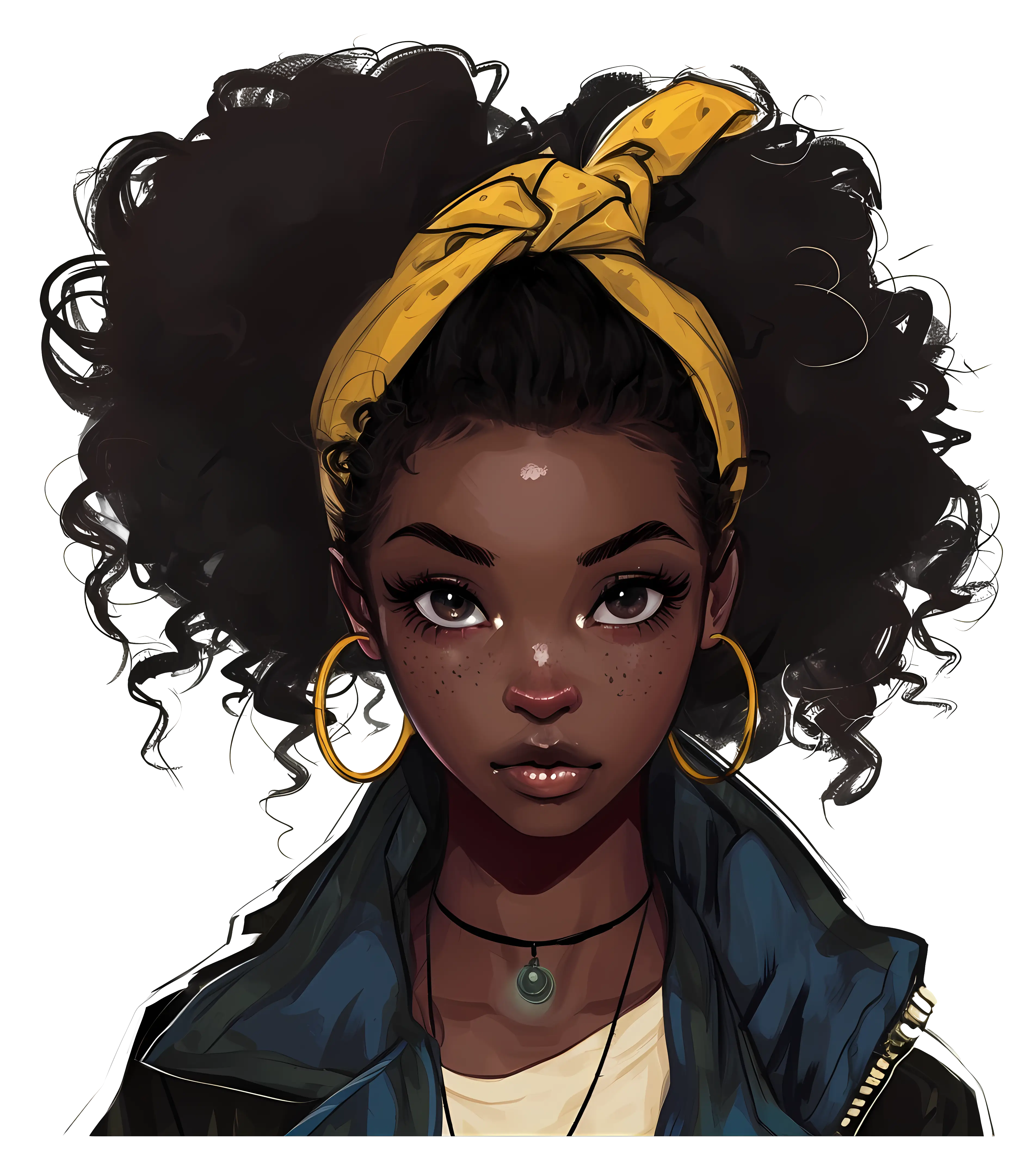 Woman with Yellow Headscarf and Natural Curls