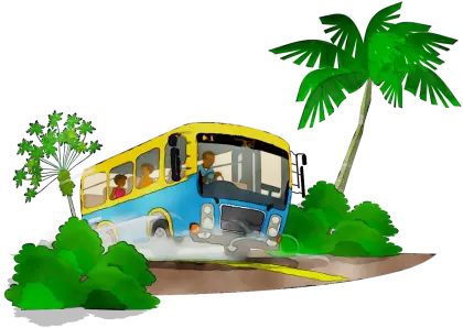 Bus Driving Through Tropical Scenery