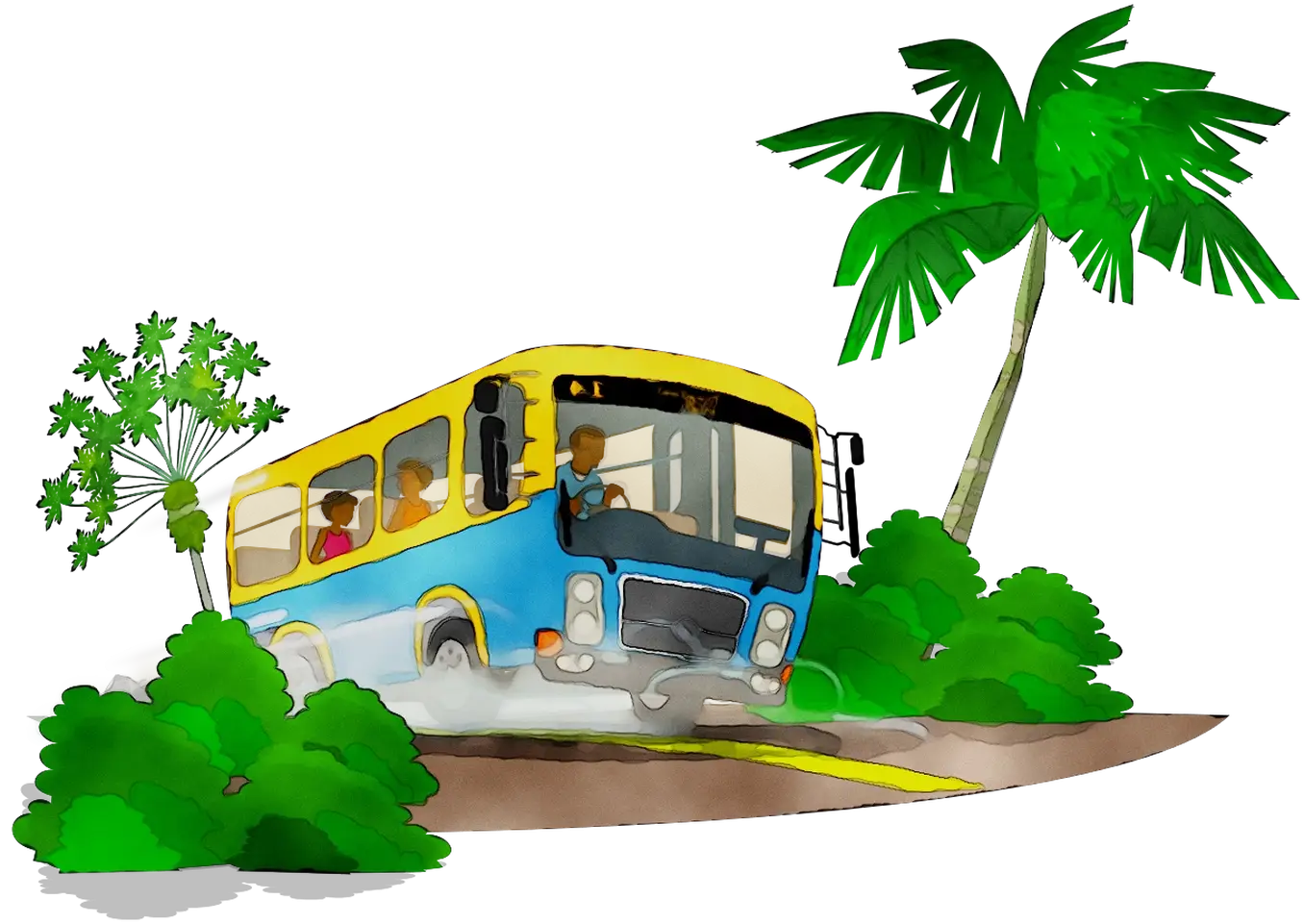 Bus Driving Through Tropical Scenery