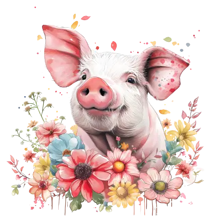 Pig Adorned with Bright Floral Designs