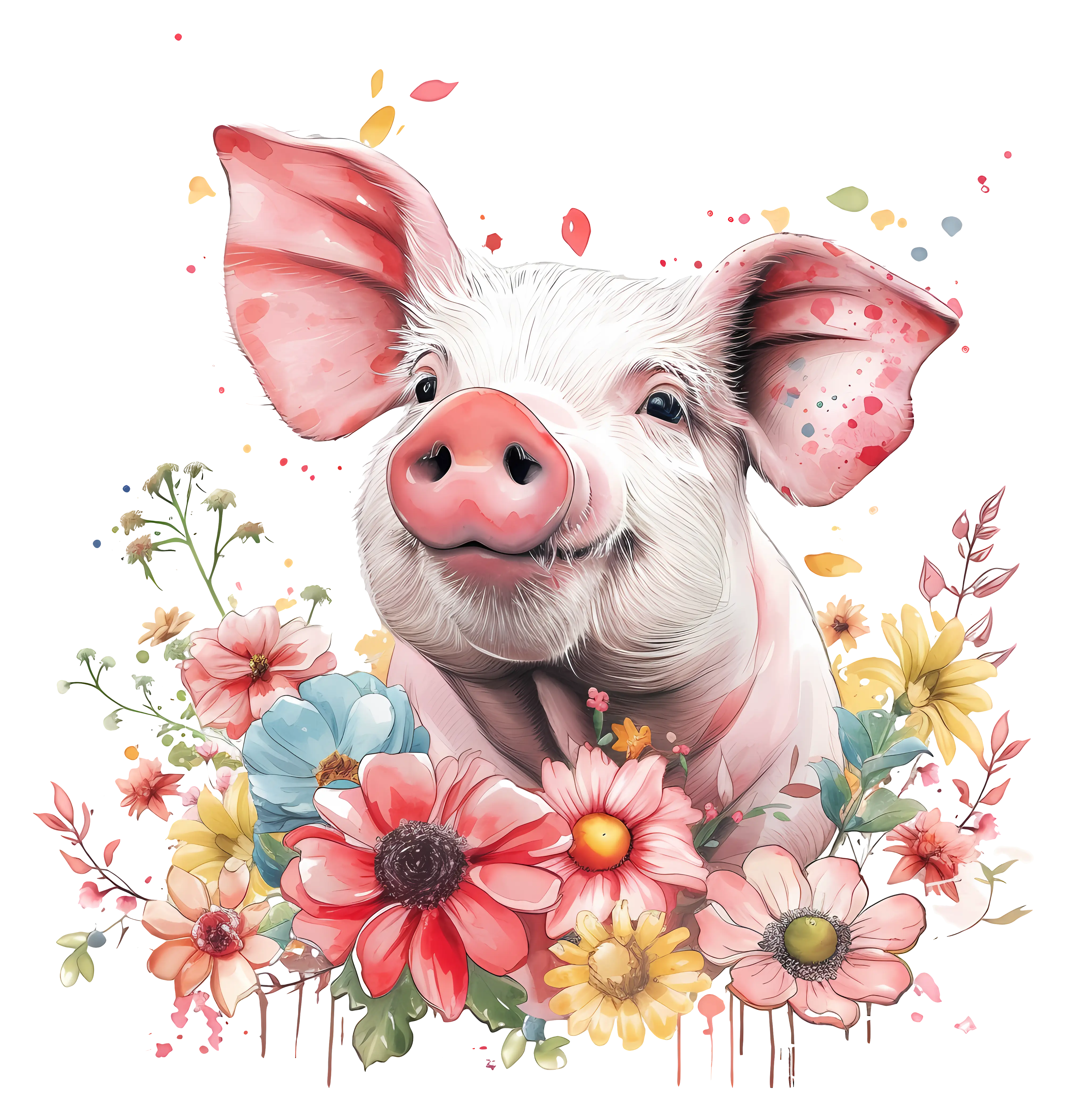 Pig Adorned with Bright Floral Designs