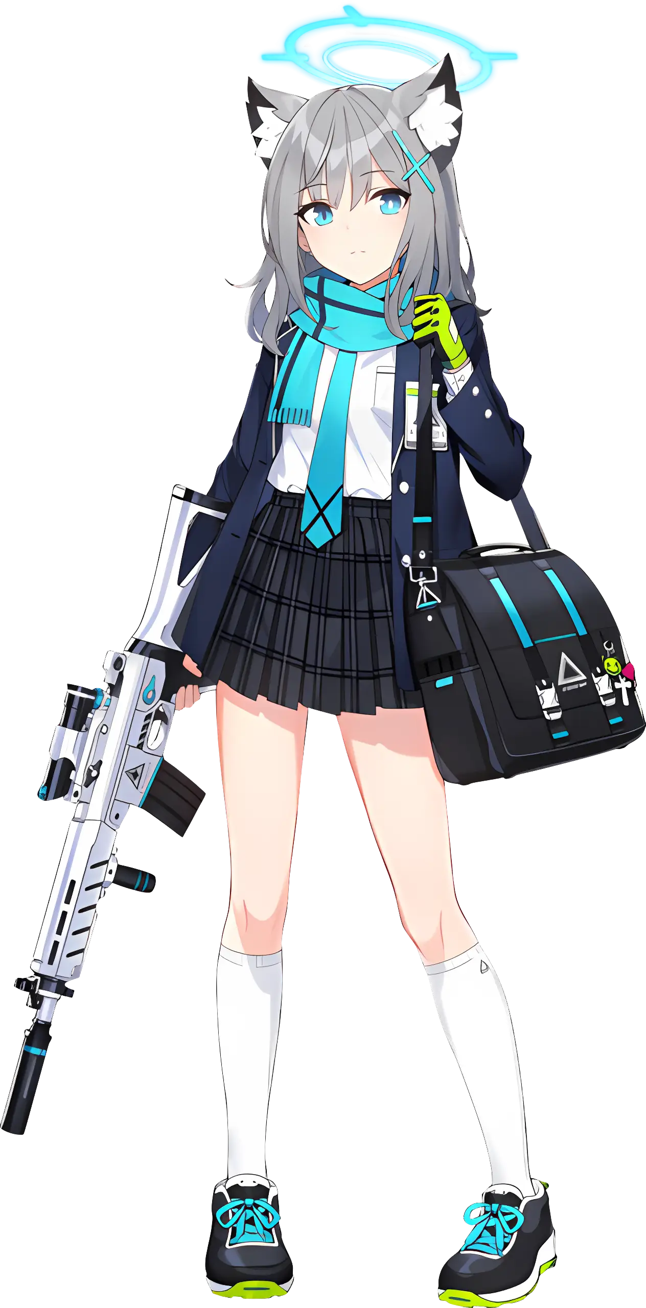 Anime Girl with Gun and School Uniform