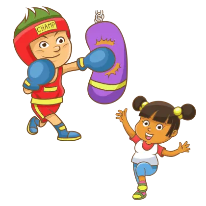 Boxing Kid and Happy Girl Cartoon