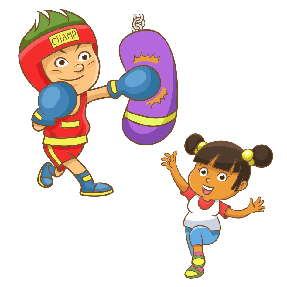 Boxing Kid and Happy Girl Cartoon