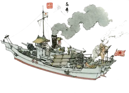 Vintage Warship with Smoke