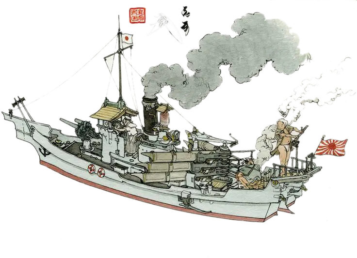 Vintage Warship with Smoke