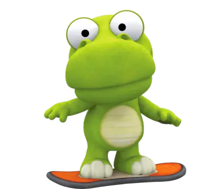 Green Cartoon Character on Skateboard