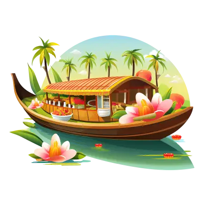 Houseboat with Lotus Flowers in Serenity