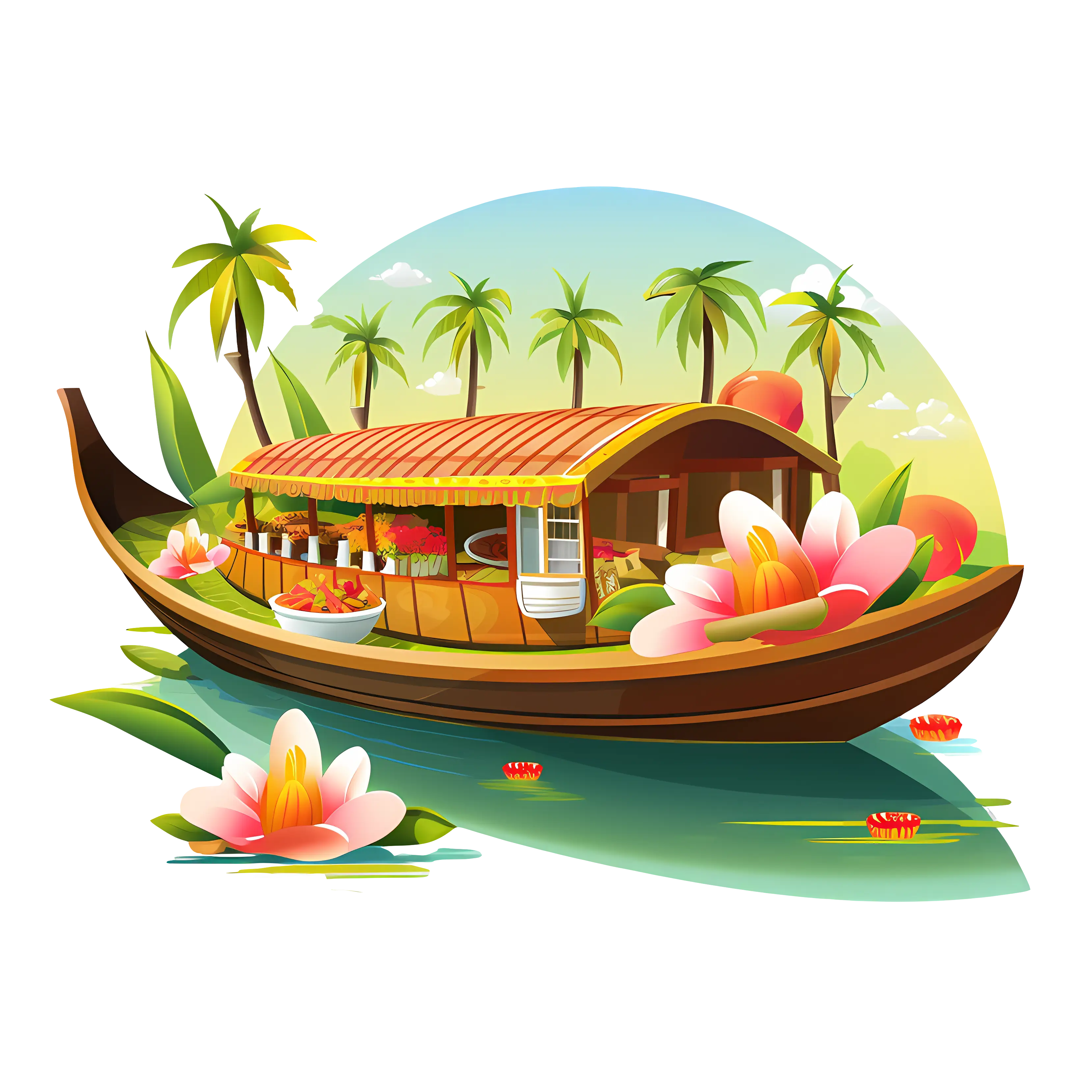 Houseboat with Lotus Flowers in Serenity