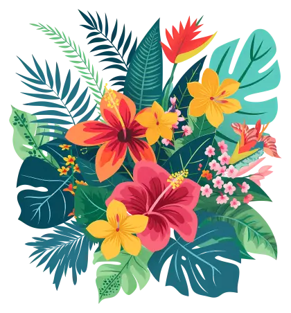 Tropical Flower Bouquet with Vibrant Leaves