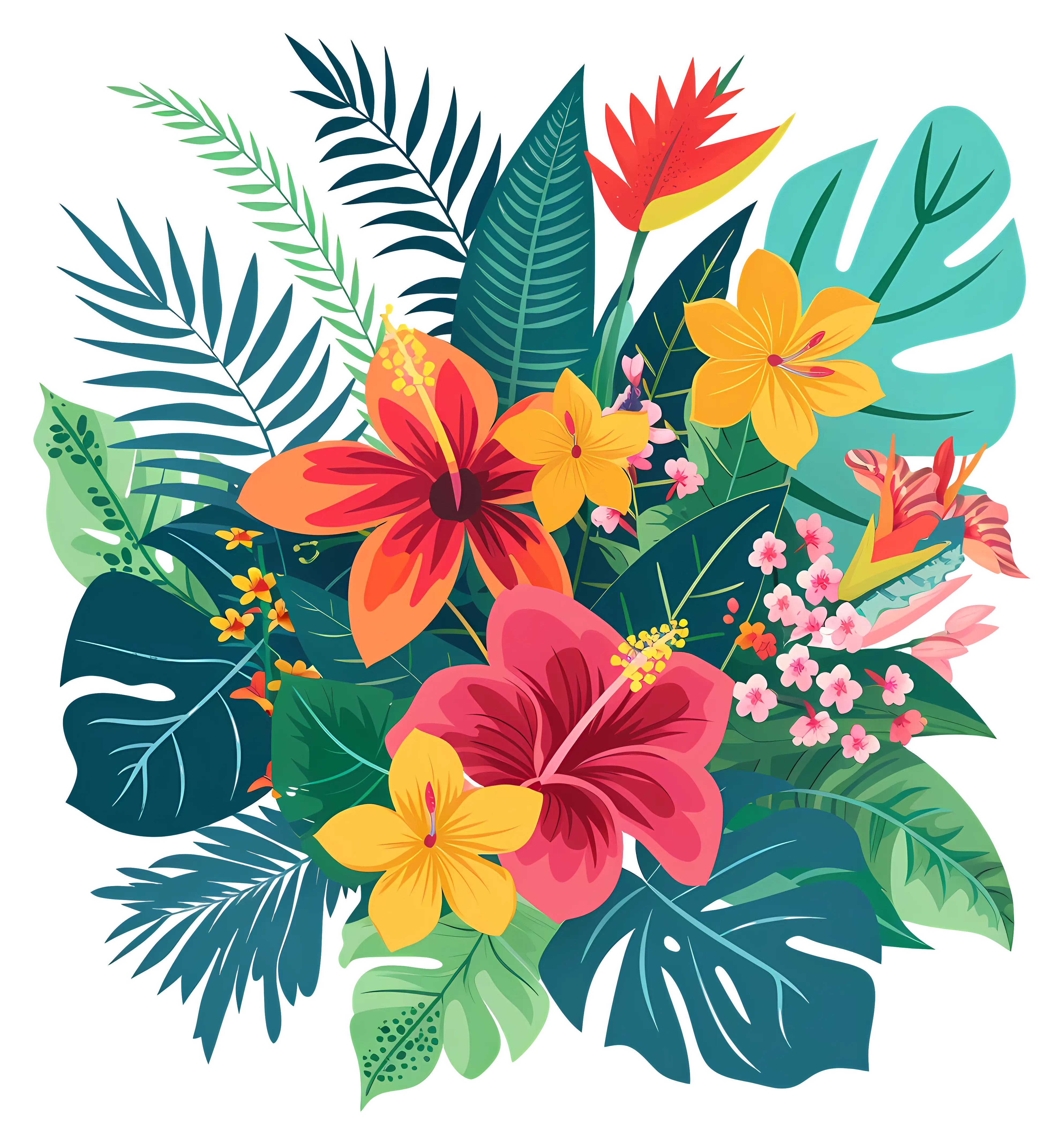 Tropical Flower Bouquet with Vibrant Leaves