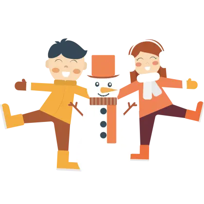 Children Playing with Snowman