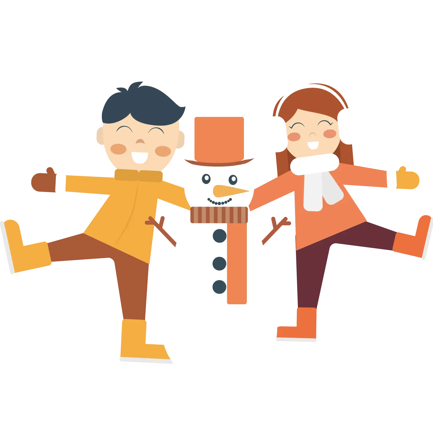 Children Playing with Snowman
