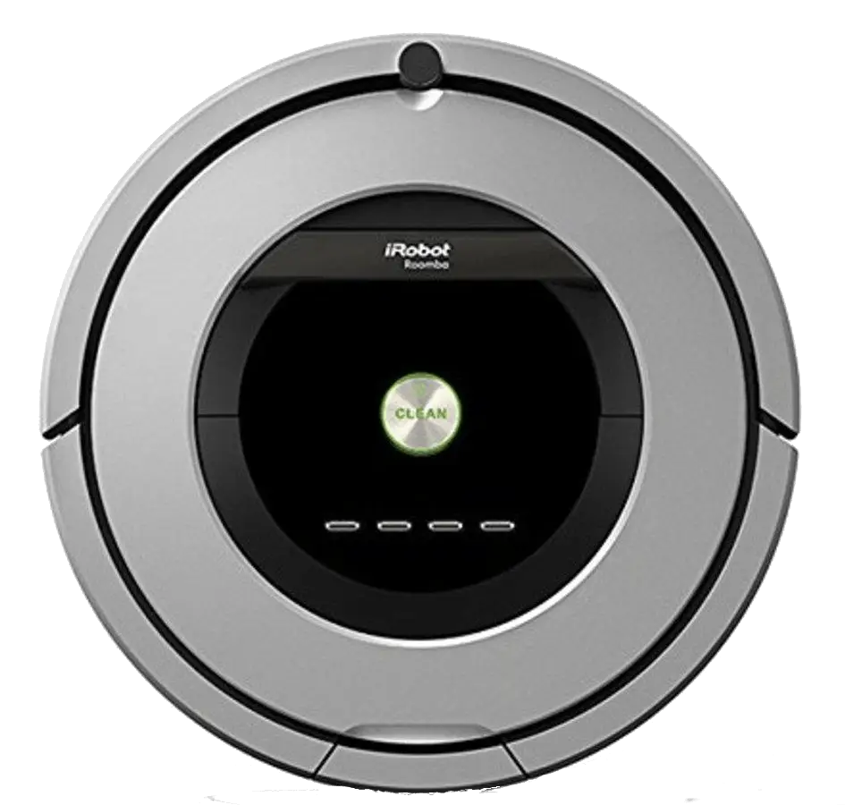 Silver iRobot Roomba with Black Screen