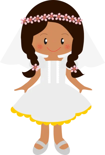 Cute Girl in White Dress with Flower Crown