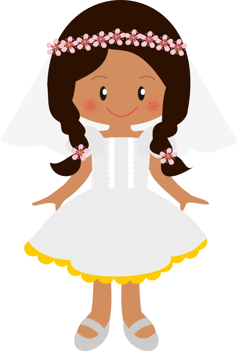 Cute Girl in White Dress with Flower Crown