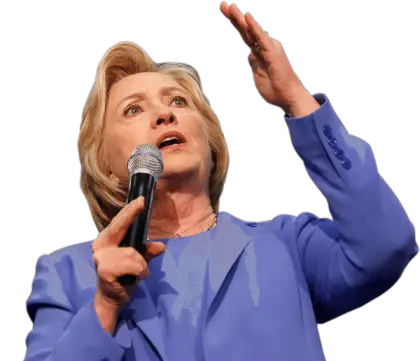 Woman in Blue Blazer Speaking with Microphone
