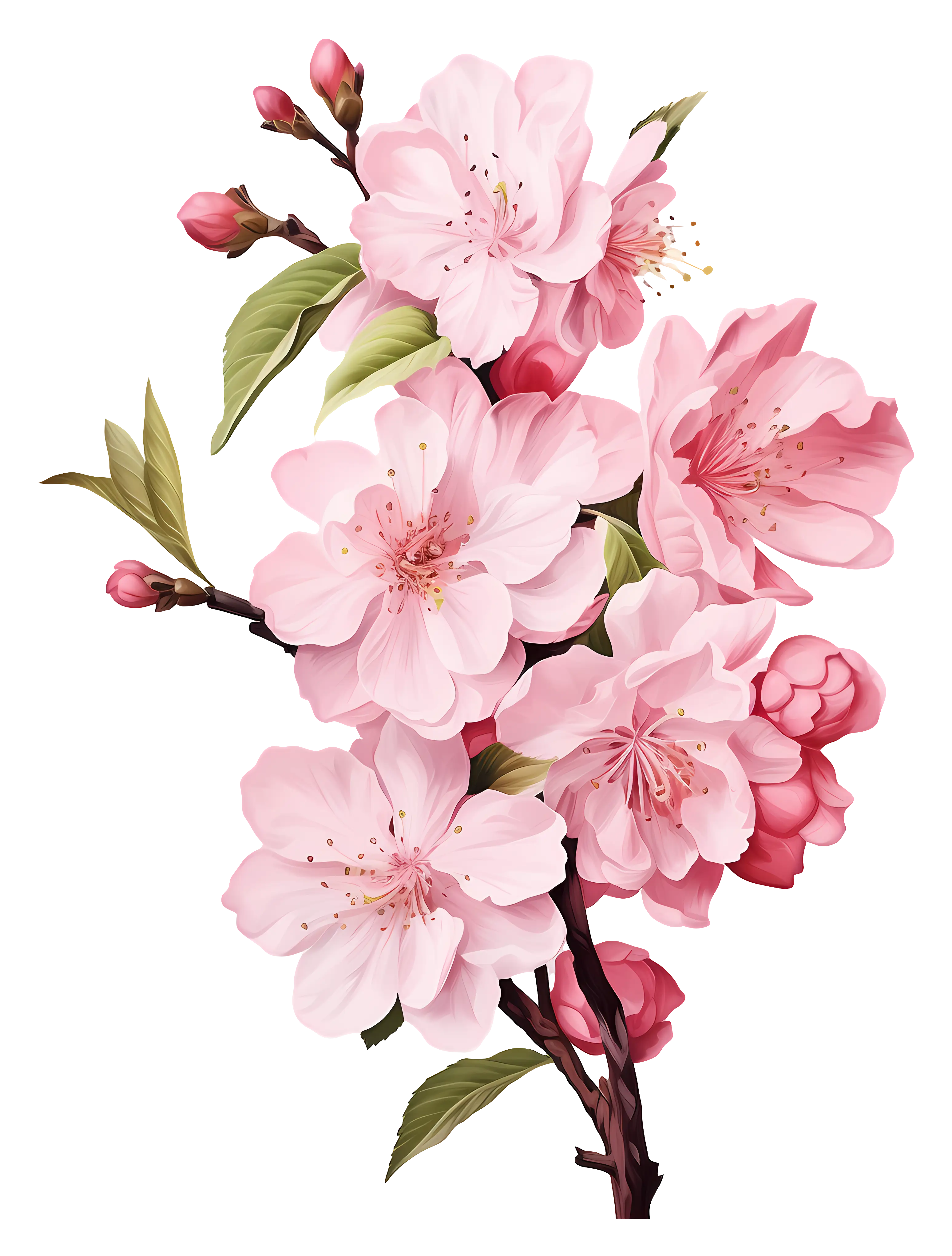 Pink Cherry Blossoms Branch in Bloom