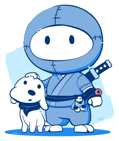 Blue Ninja and Dog Cartoon Illustration