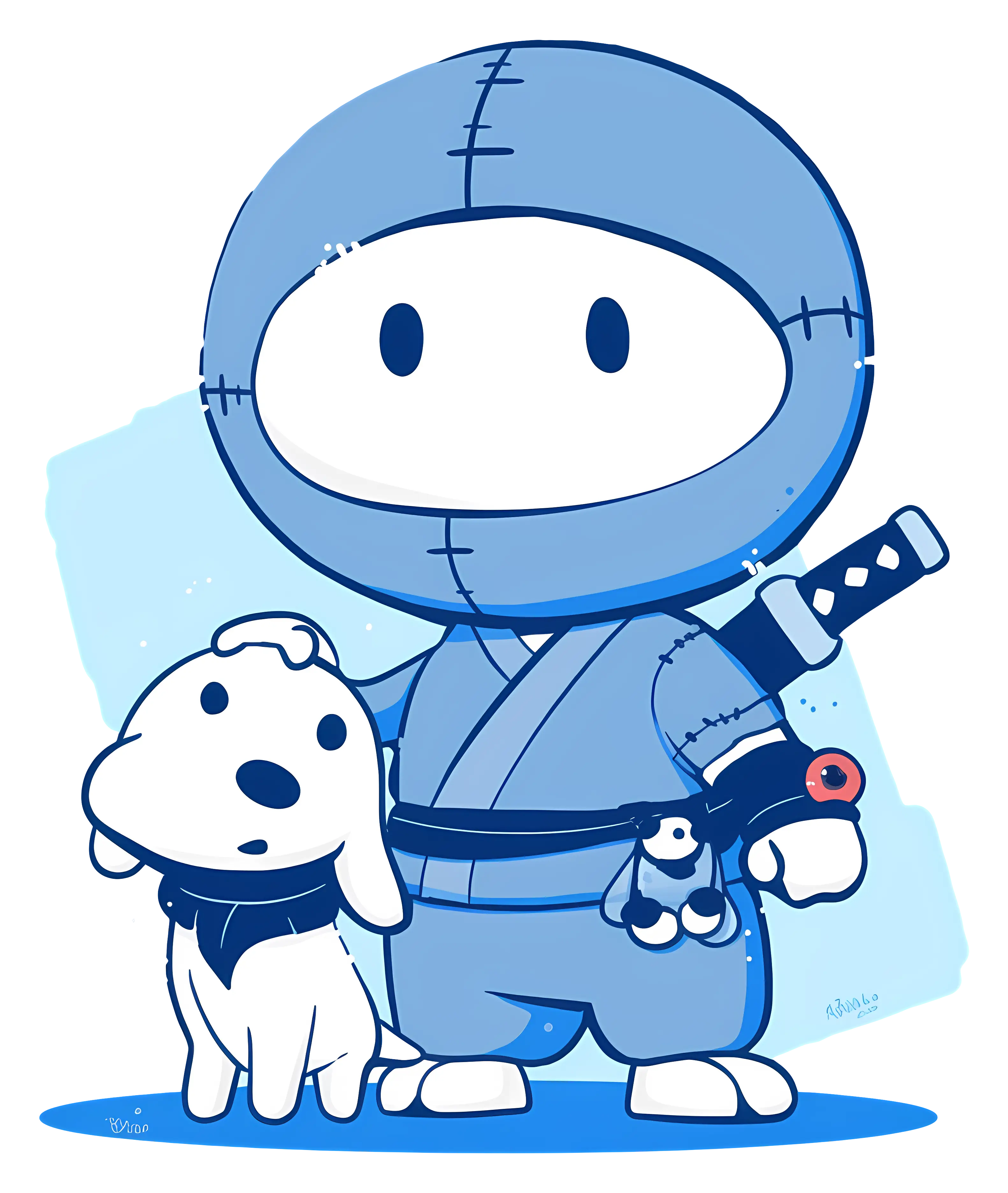 Blue Ninja and Dog Cartoon Illustration
