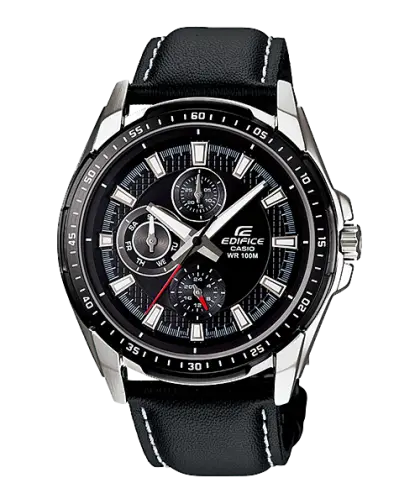 Black Analog Wristwatch with Leather Strap