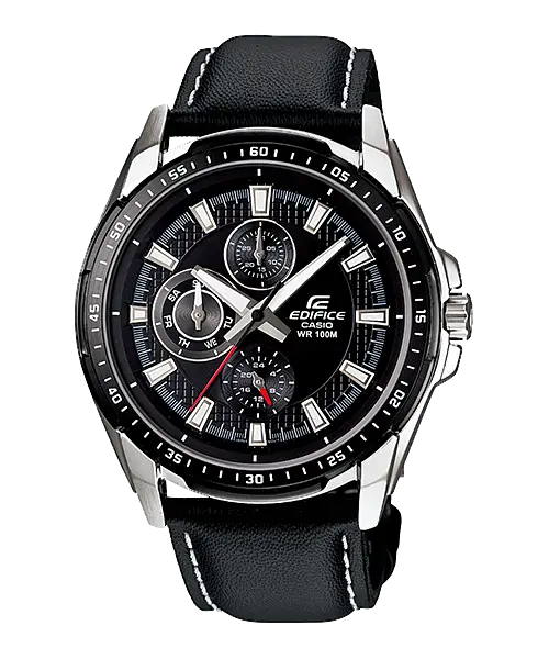 Black Analog Wristwatch with Leather Strap