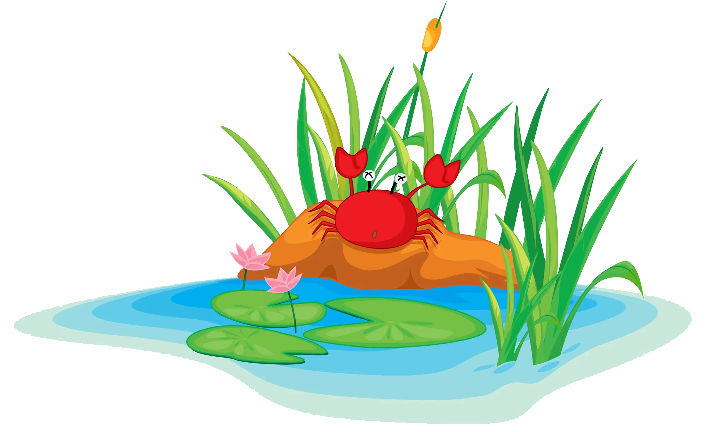 Cartoon Crab by the Pond