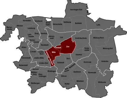 City Map with Highlighted Regions