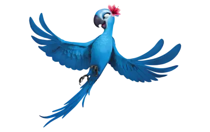 Cartoon Blue Parrot Flying with Flower on Head