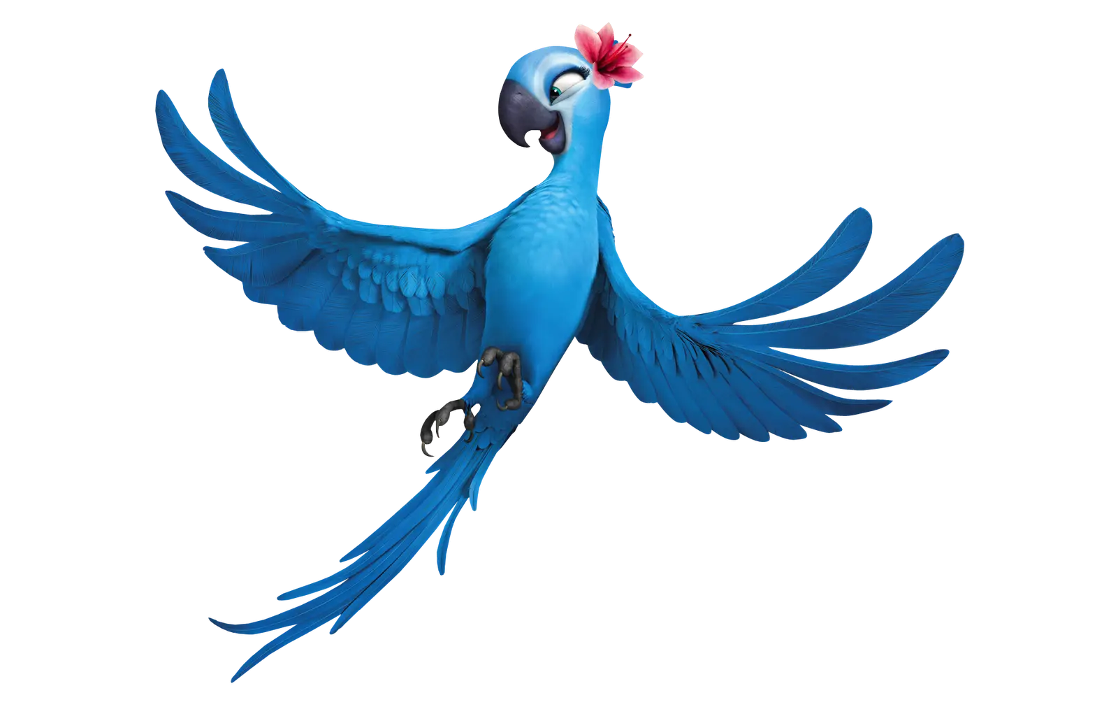 Cartoon Blue Parrot Flying with Flower on Head