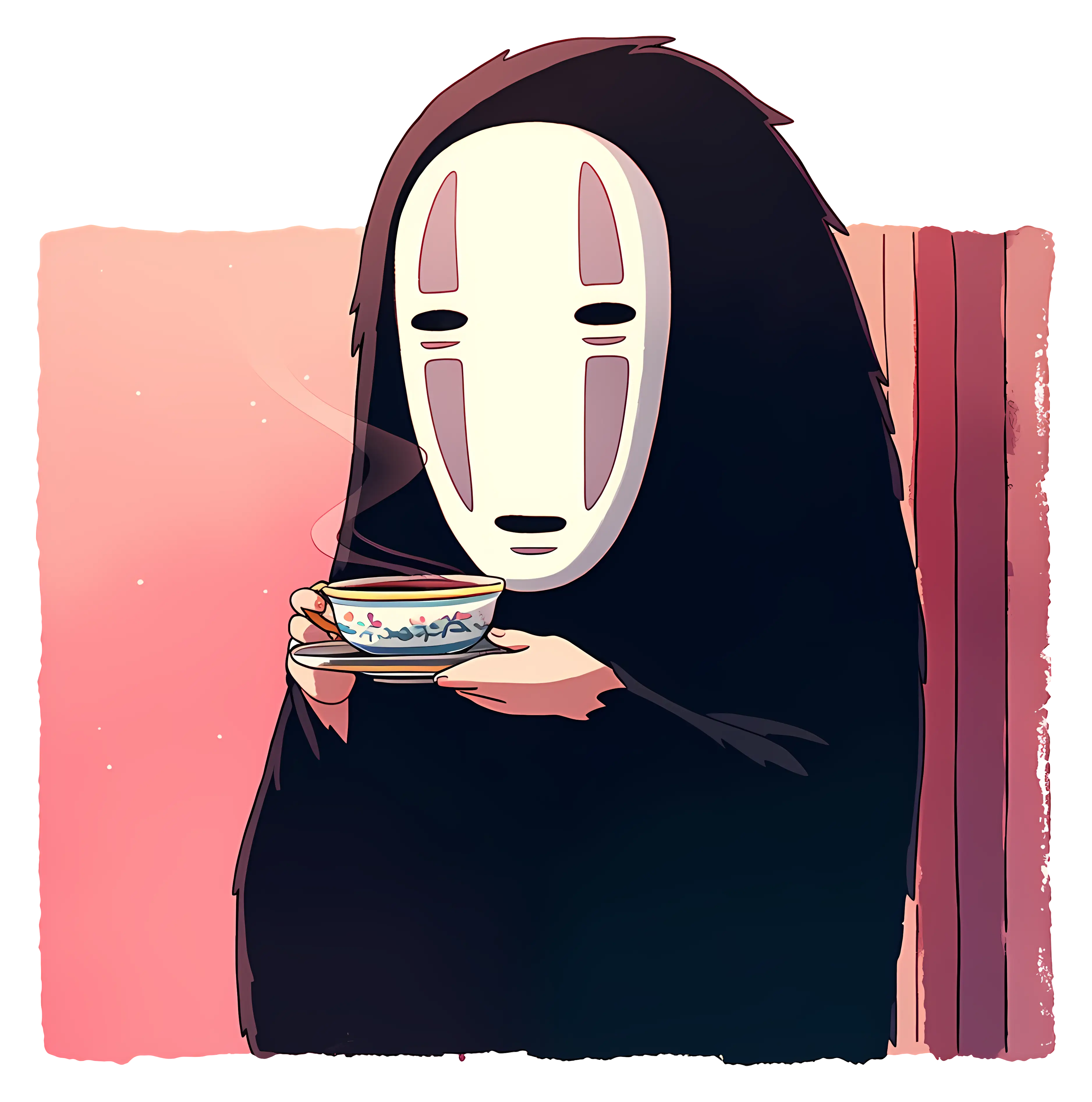 Mysterious Masked Character with Tea