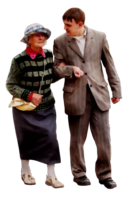 Elderly Woman and Young Man Together