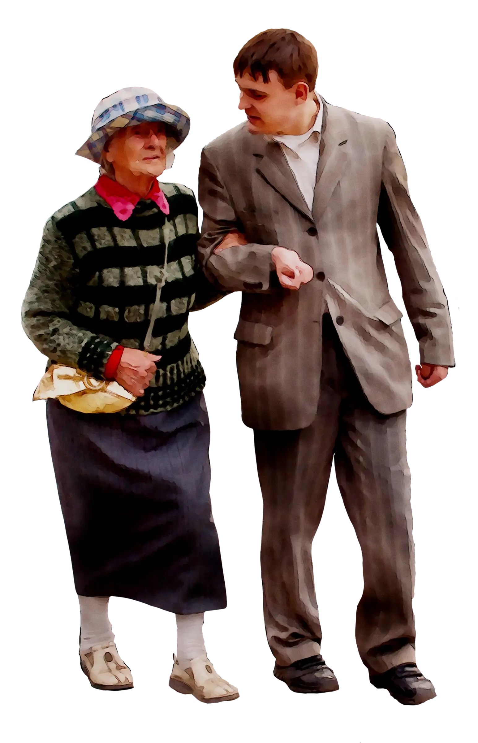 Elderly Woman and Young Man Together