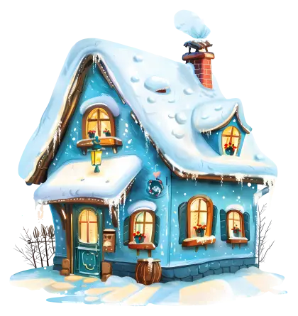 Cozy Snow-covered Blue House in Winter
