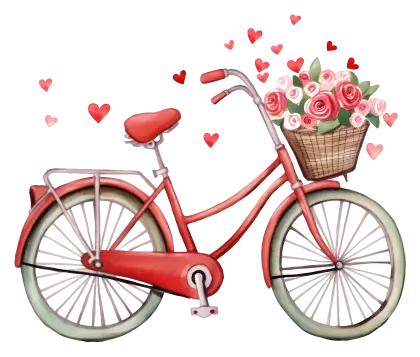 Red Bicycle with Flower Basket for Valentine&#039;s Theme