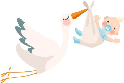 Cartoon Stork Carrying Baby in Blanket