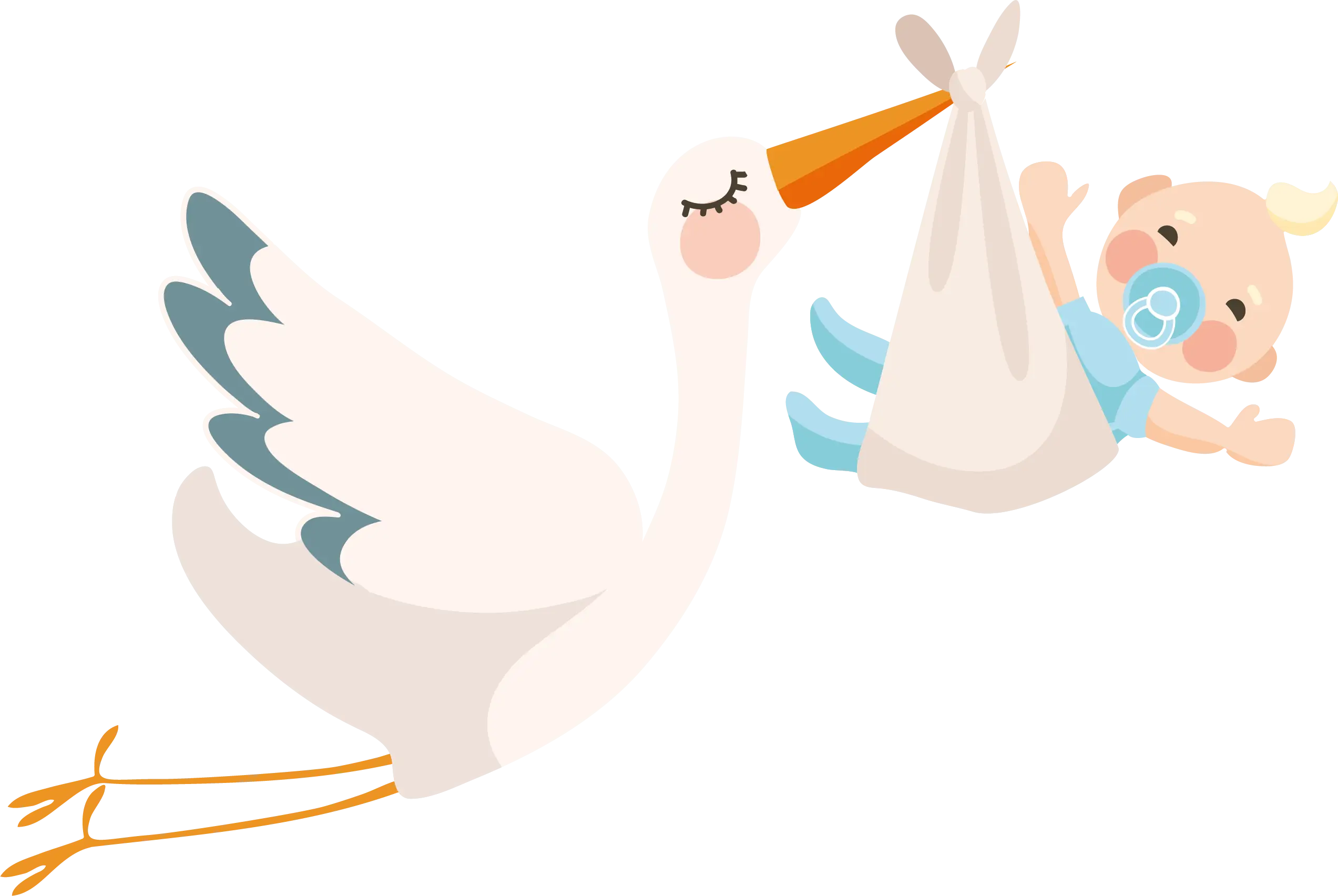 Cartoon Stork Carrying Baby in Blanket