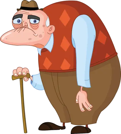 Cartoon Old Man with Cane