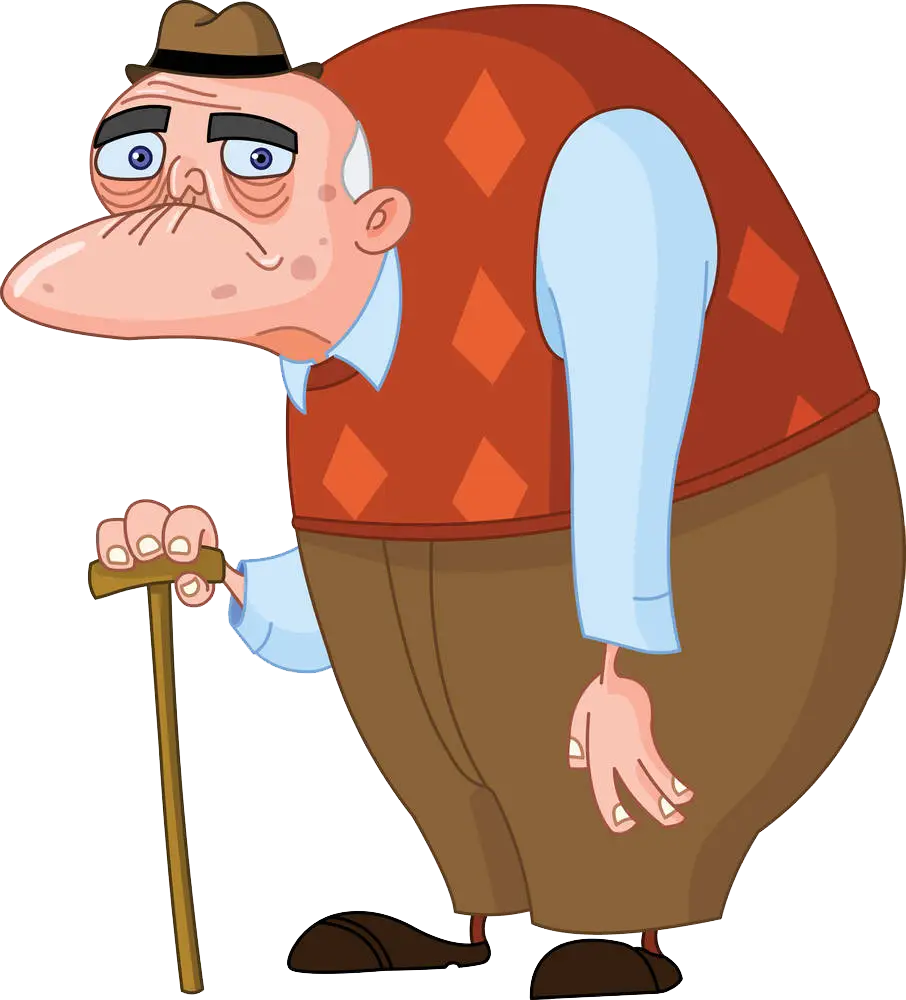 Cartoon Old Man with Cane