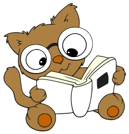 Cute Cartoon Cat Reading a Book with Glasses