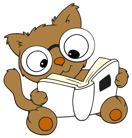 Cute Cartoon Cat Reading a Book with Glasses