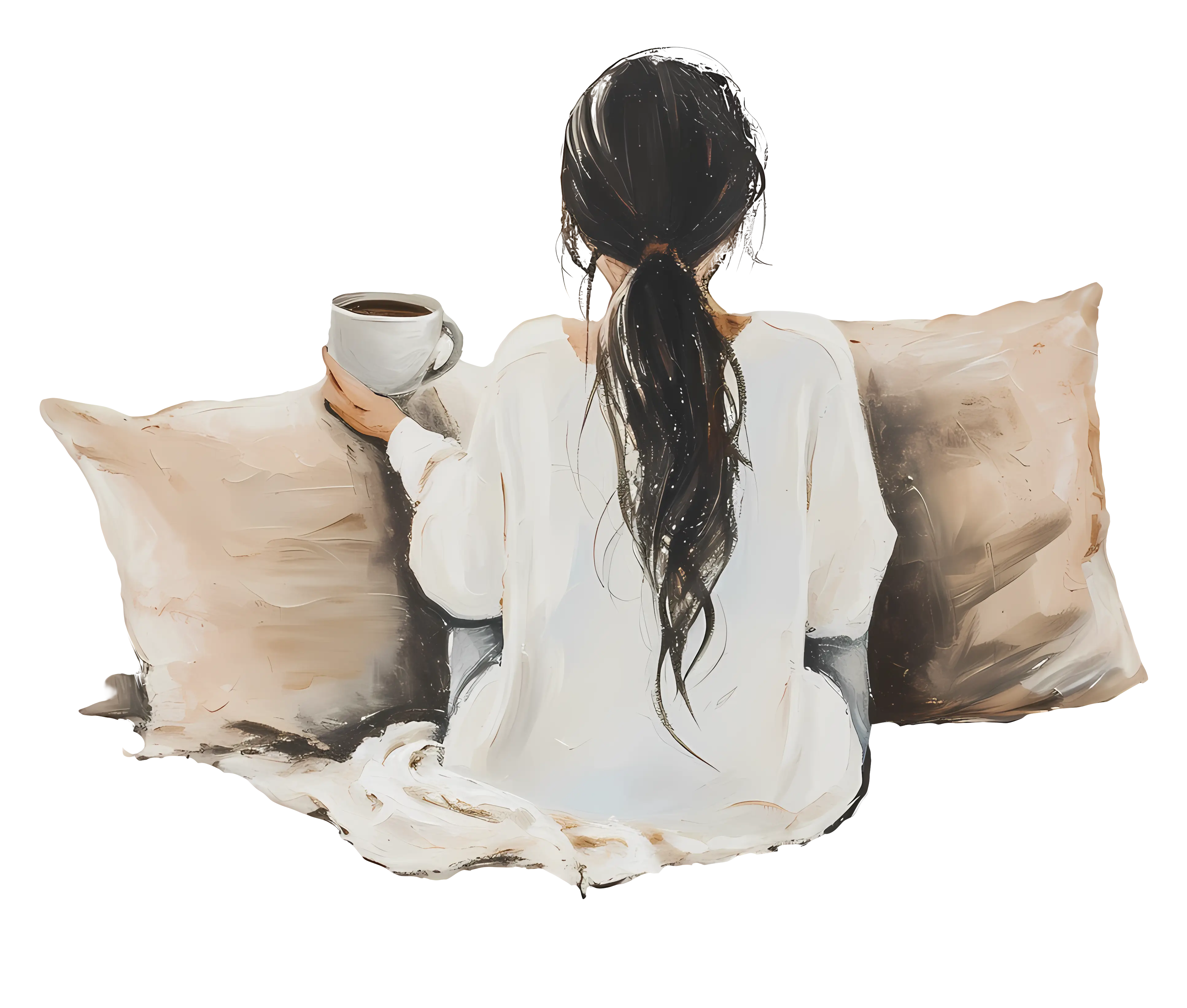 Woman Relaxing with Coffee in the Morning