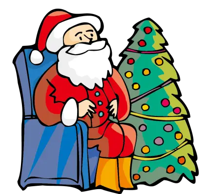 Santa Claus with decorated Christmas tree