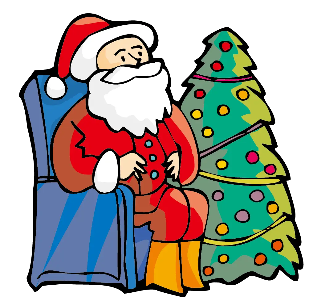 Santa Claus with decorated Christmas tree