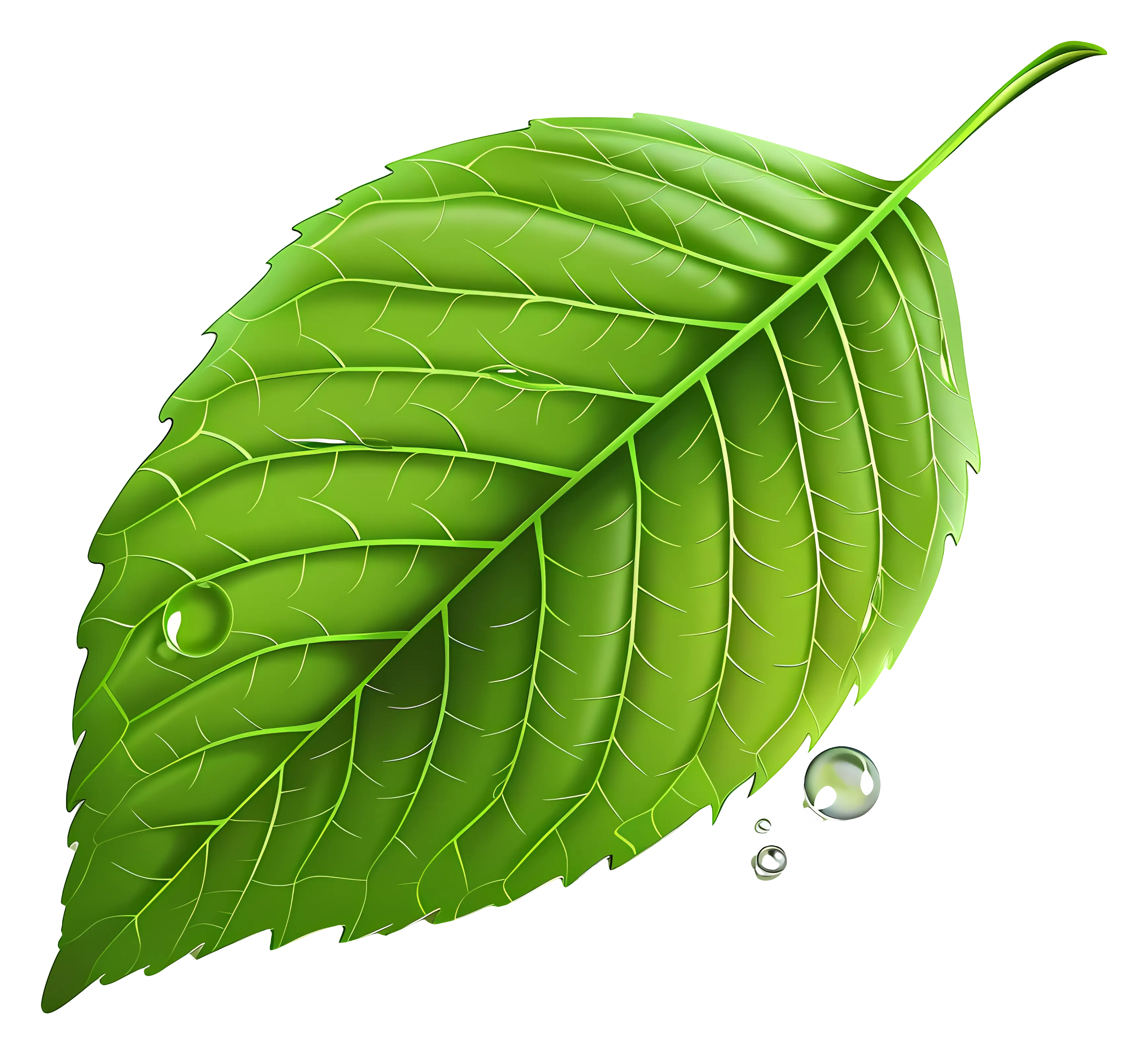 Green Leaf with Water Droplets Illustration