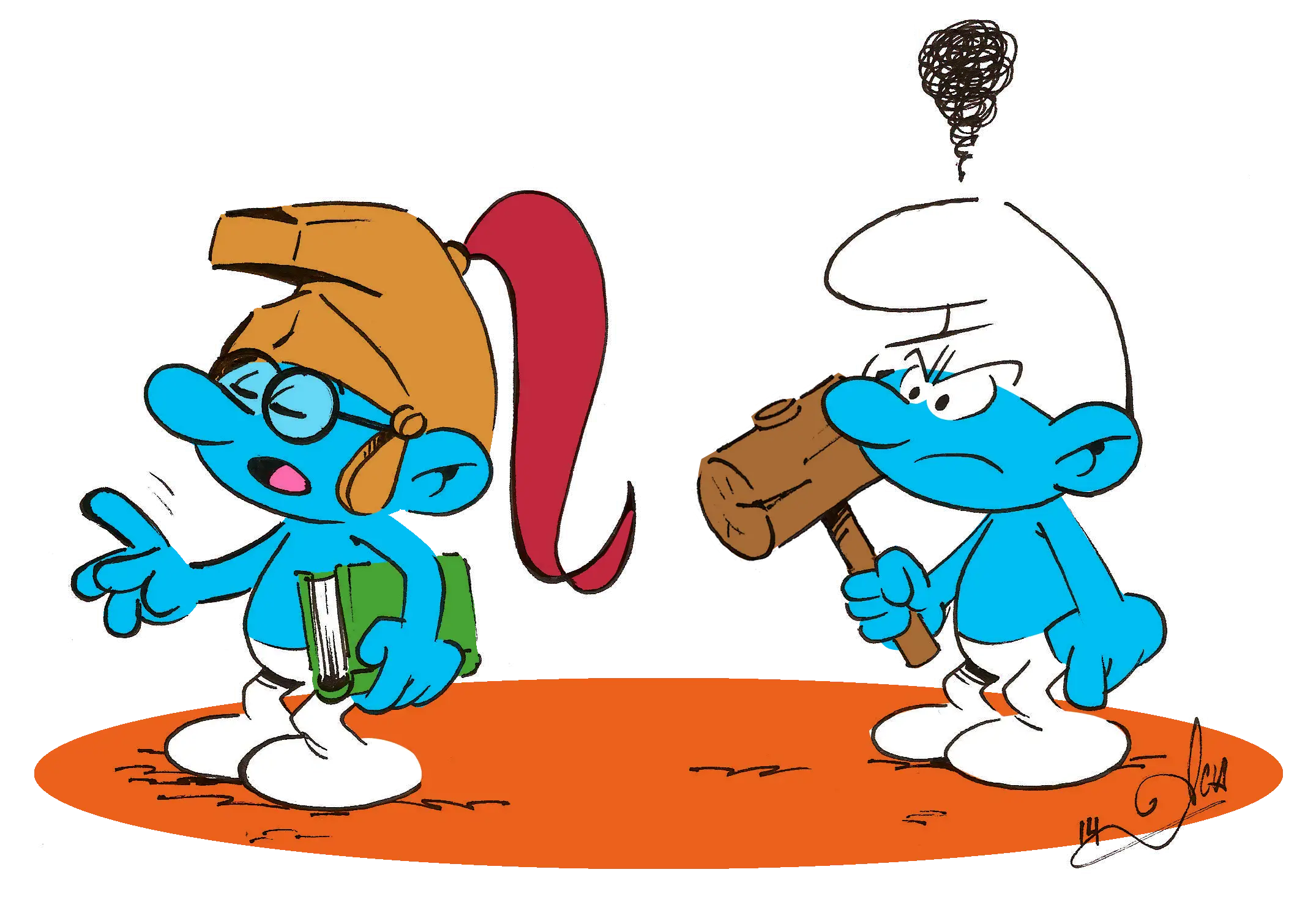 Two Smurfs with Different Expressions